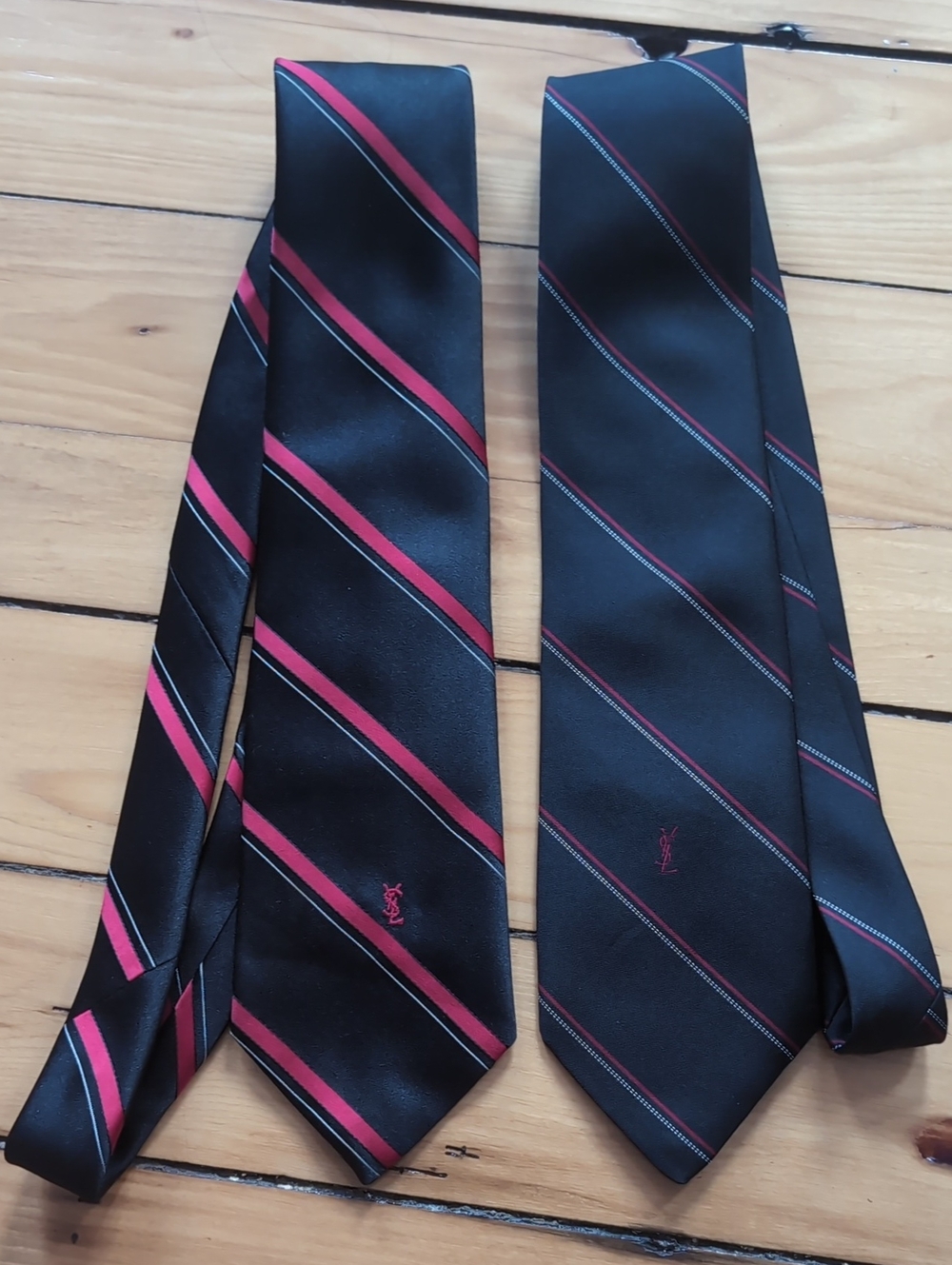Yves Saint Laurent Black & Red Striped Silk Tie Set Of Two Vintage